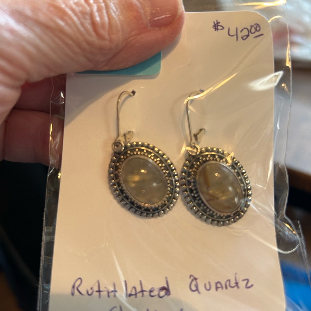 Rutile quartz ( gold) silver earrings